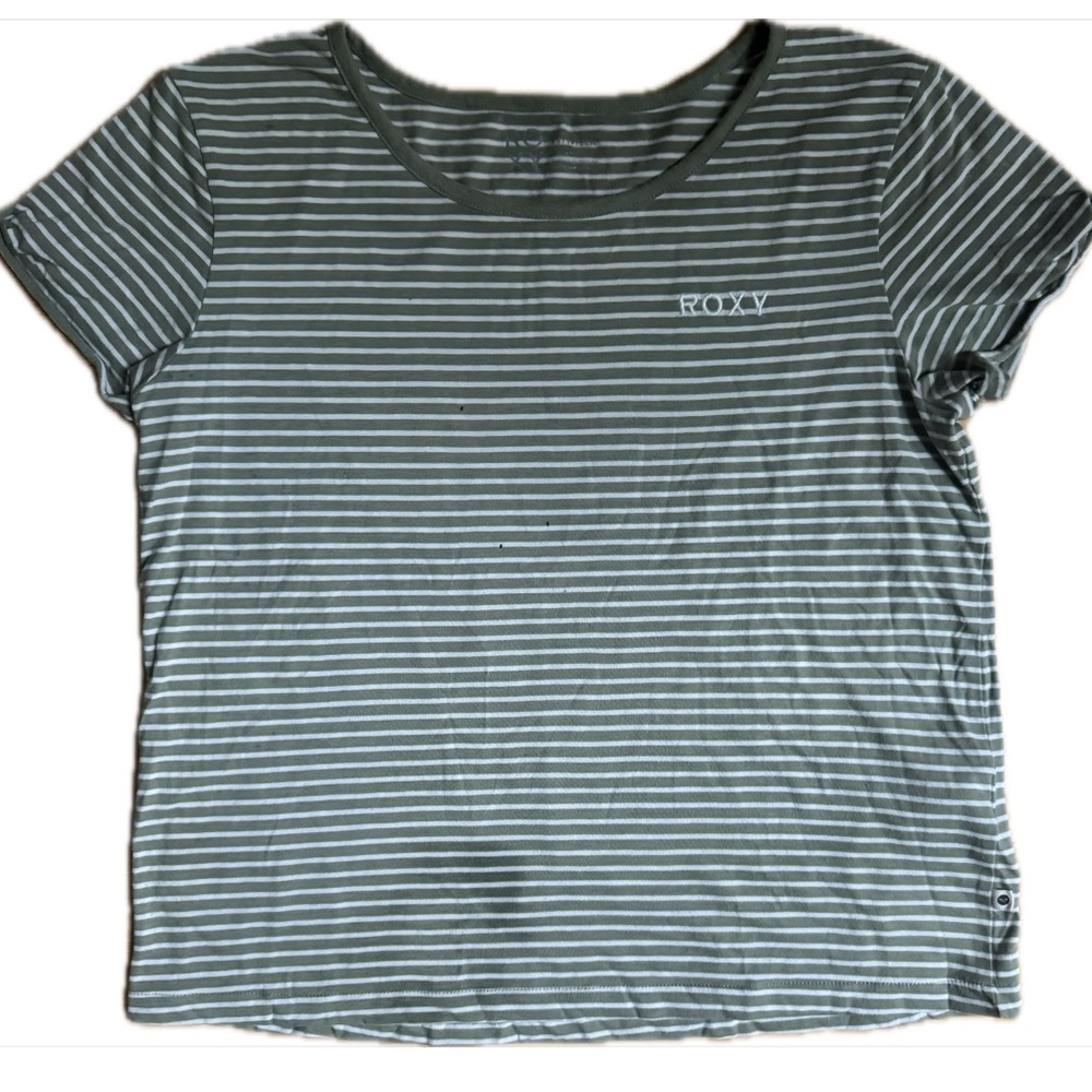 Roxy Sage Green Striped Short Sleeve Tee